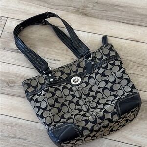 Coach Black and Tan Shoulder Bag with Signature Design